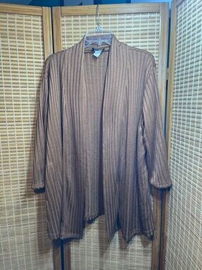 Double Take Brown Ribbed Open Front Thigh Length 3/4 Sleeve Cardigan Sz 2x